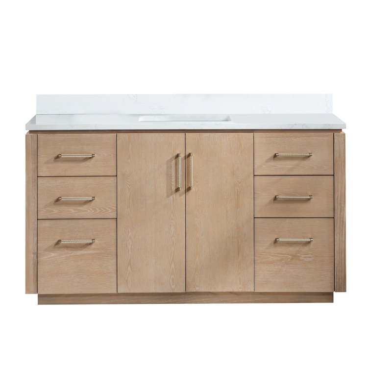 Washed Ash Gray 60'' Single Bathroom Vanity with Gold Hardware