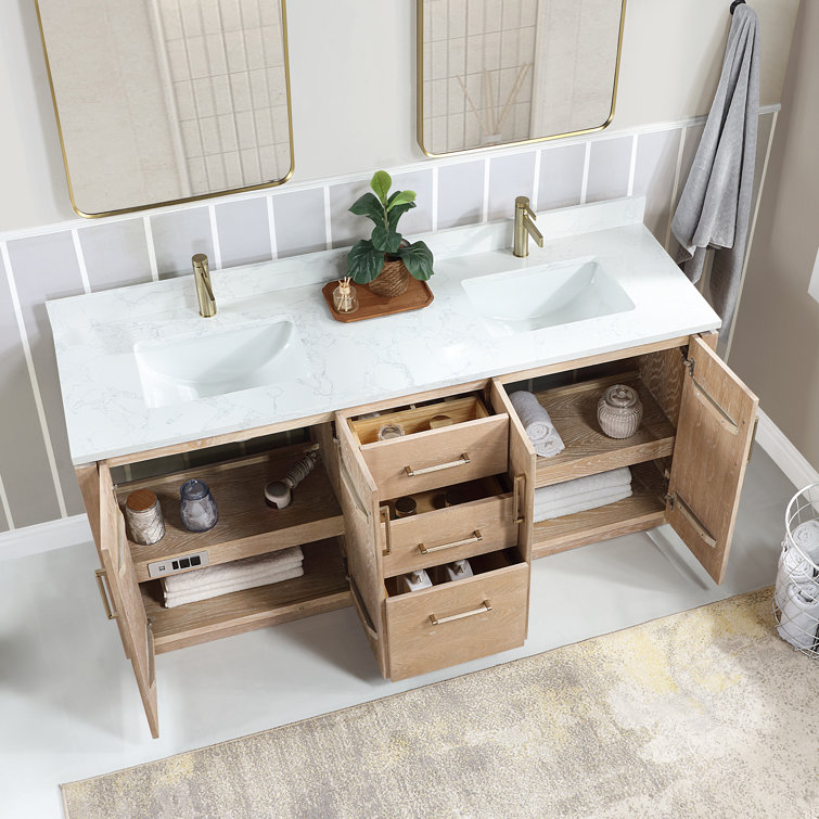 San 72'' Washed Ash Double Bathroom Vanity with Gold Hardware