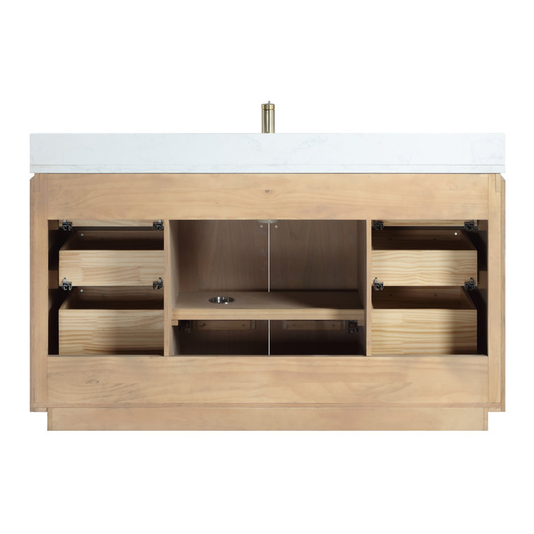 Washed Ash Gray 60'' Single Bathroom Vanity with Gold Hardware