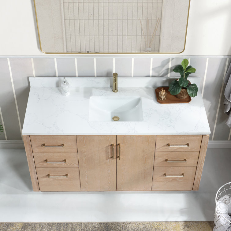 Washed Ash Gray 60'' Single Bathroom Vanity with Gold Hardware