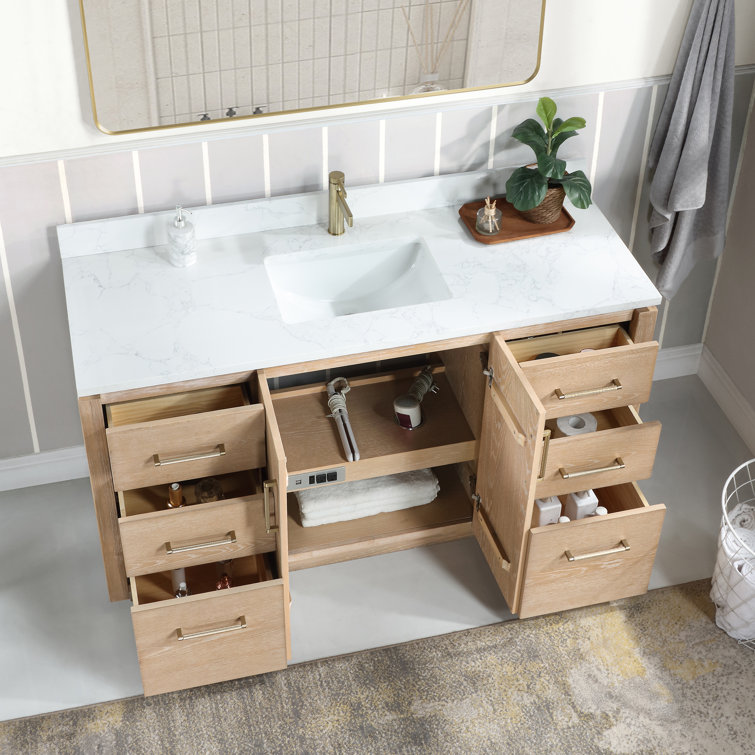 Washed Ash Gray 60'' Single Bathroom Vanity with Gold Hardware