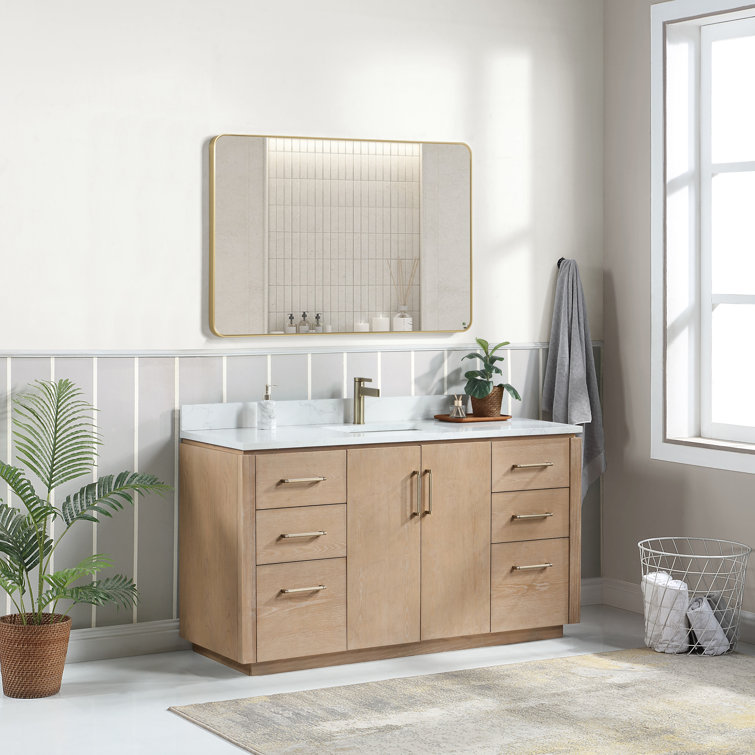 Washed Ash Gray 60'' Single Bathroom Vanity with Gold Hardware