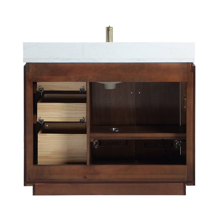 San 42'' Natural Walnut Single Bathroom Vanity with Gold Hardware