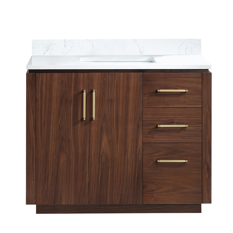 San 42'' Natural Walnut Single Bathroom Vanity with Gold Hardware
