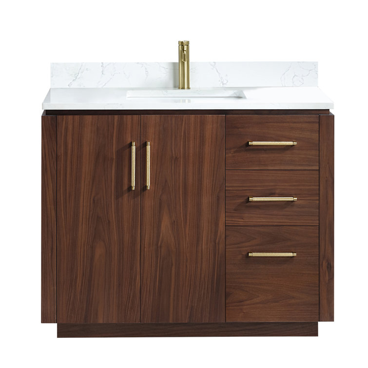 San 42'' Natural Walnut Single Bathroom Vanity with Gold Hardware
