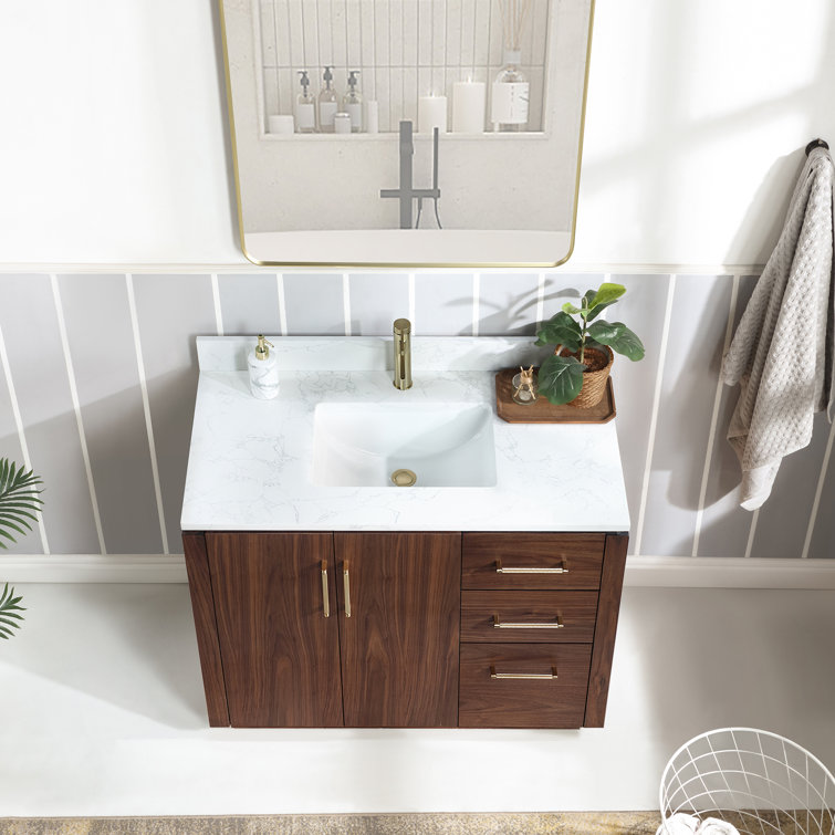 San 42'' Natural Walnut Single Bathroom Vanity with Gold Hardware