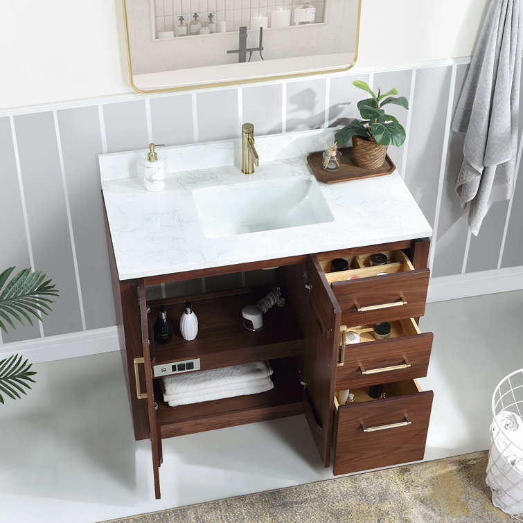 San 42'' Natural Walnut Single Bathroom Vanity with Gold Hardware
