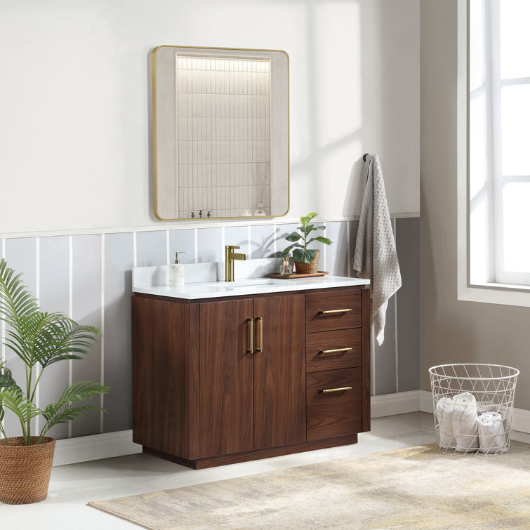 San 42'' Natural Walnut Single Bathroom Vanity with Gold Hardware