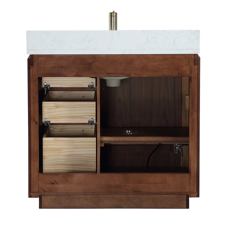 San 36'' Walnut and White Single Bathroom Vanity