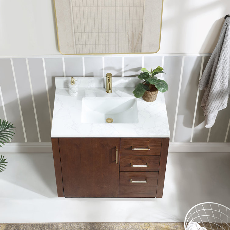 San 36'' Walnut and White Single Bathroom Vanity