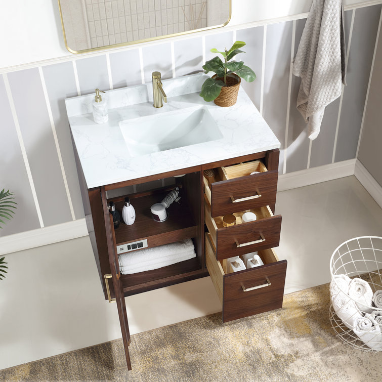 San 36'' Walnut and White Single Bathroom Vanity