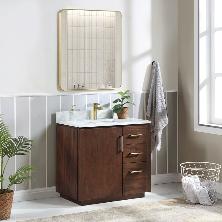 San 36'' Walnut and White Single Bathroom Vanity
