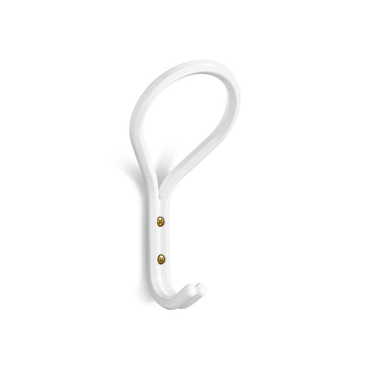 White Metal Large Wall Hook with Brass Accents