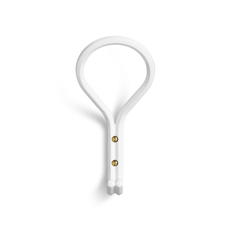 White Metal Large Wall Hook with Brass Accents