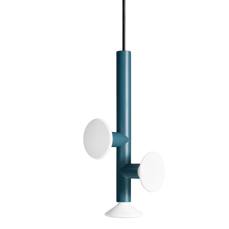 Space Blue Handblown Glass and Metal Pendant Light