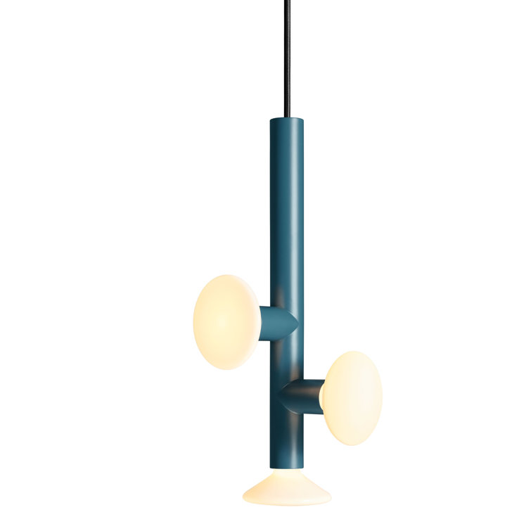 Space Blue Handblown Glass and Metal Pendant Light
