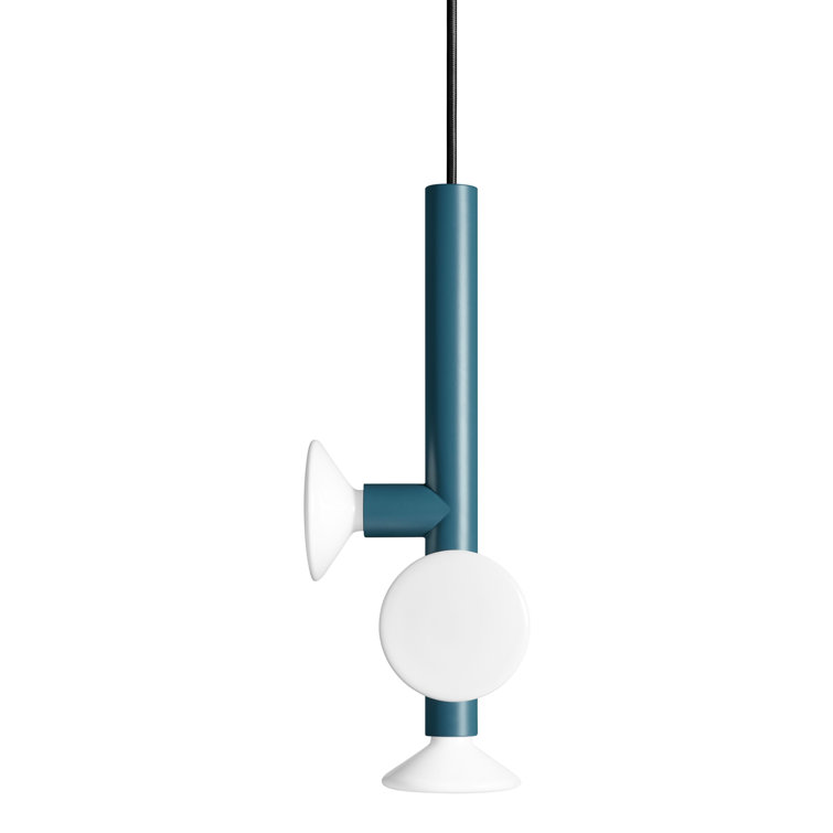 Space Blue Handblown Glass and Metal Pendant Light