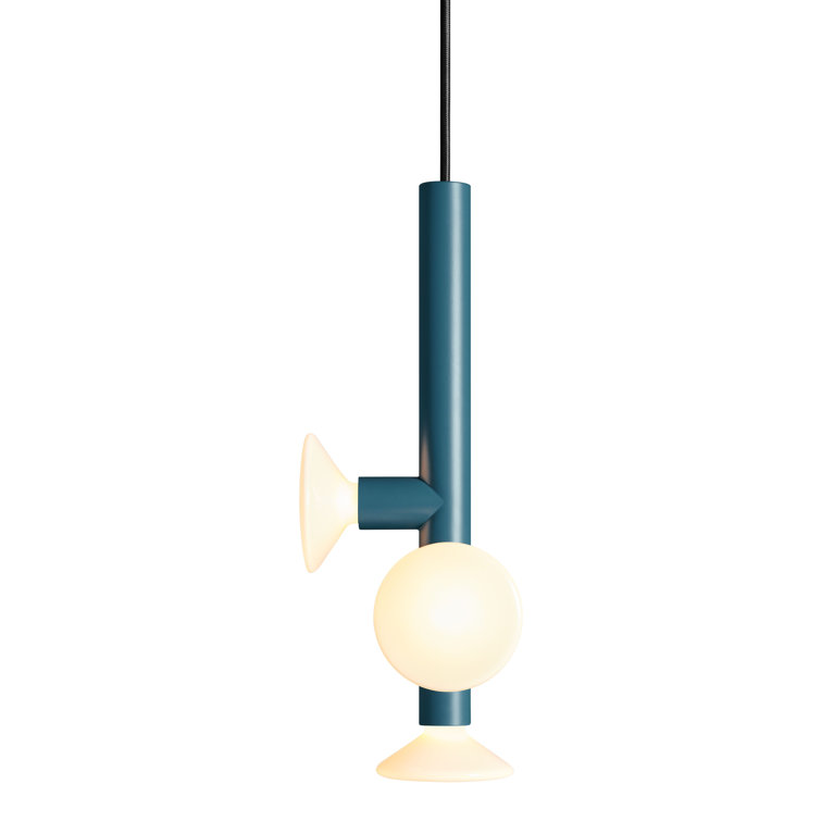 Space Blue Handblown Glass and Metal Pendant Light