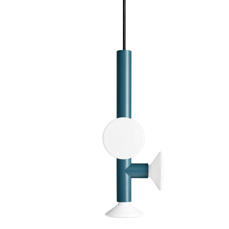 Space Blue Handblown Glass and Metal Pendant Light