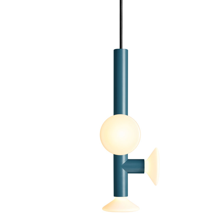 Space Blue Handblown Glass and Metal Pendant Light