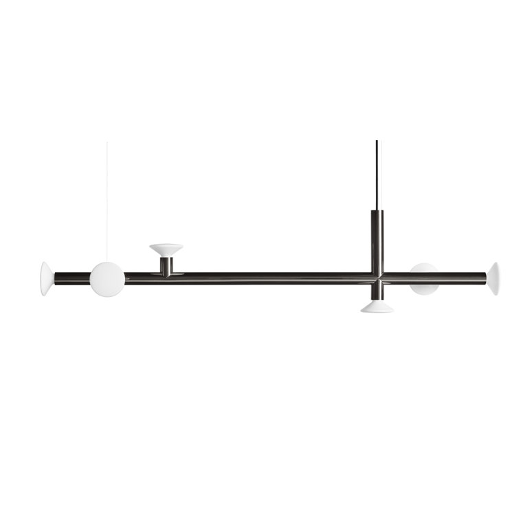 Ultra Black Nickel Steel Linear Chandelier with Handblown Glass Shades