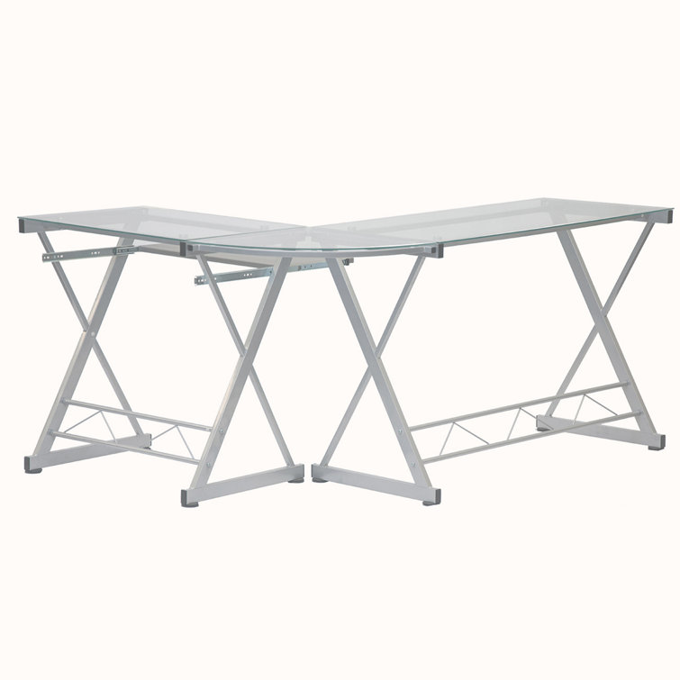 Reno Clear L-Shaped Glass Computer Desk with Keyboard Tray