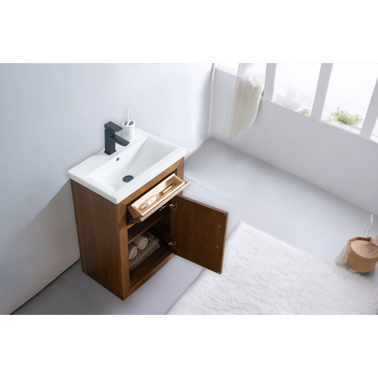 20'' Tan Freestanding Single Bathroom Vanity with Ceramic Top