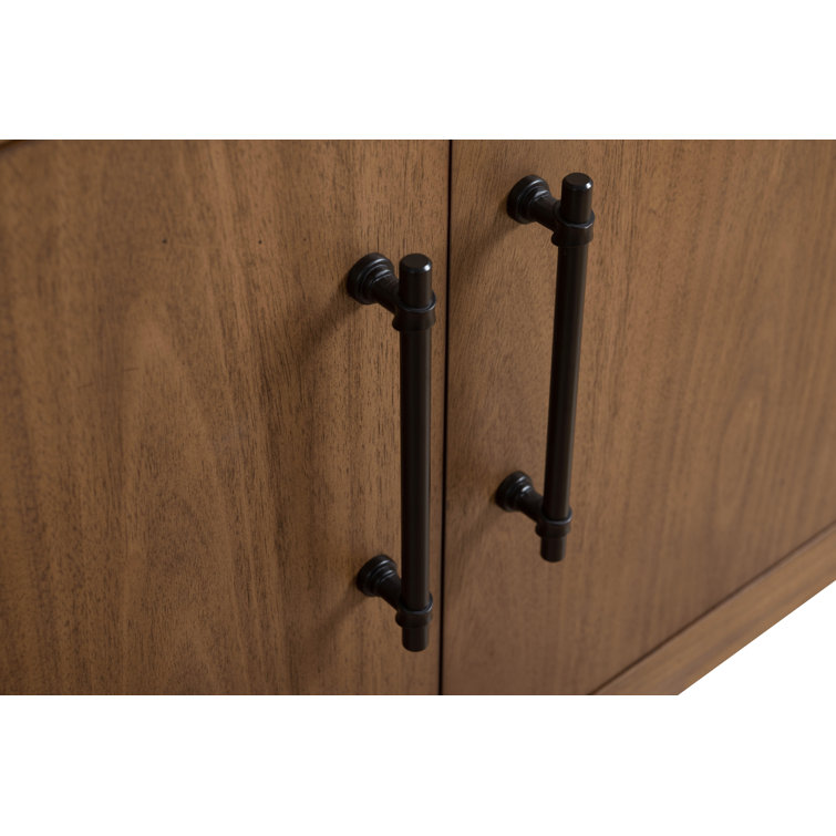 36" Tan Poplar Wood Bathroom Vanity with Black Limestone Top