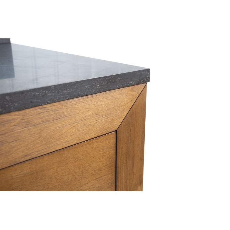 36" Tan Poplar Wood Bathroom Vanity with Black Limestone Top
