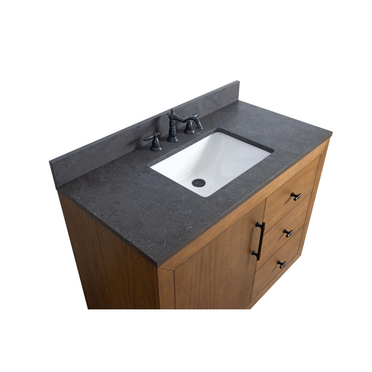Tan 42" Single Bathroom Vanity with Black Limestone Top