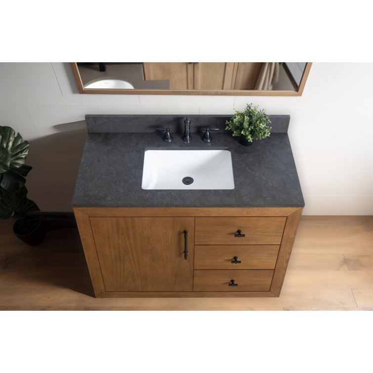 Tan 42" Single Bathroom Vanity with Black Limestone Top