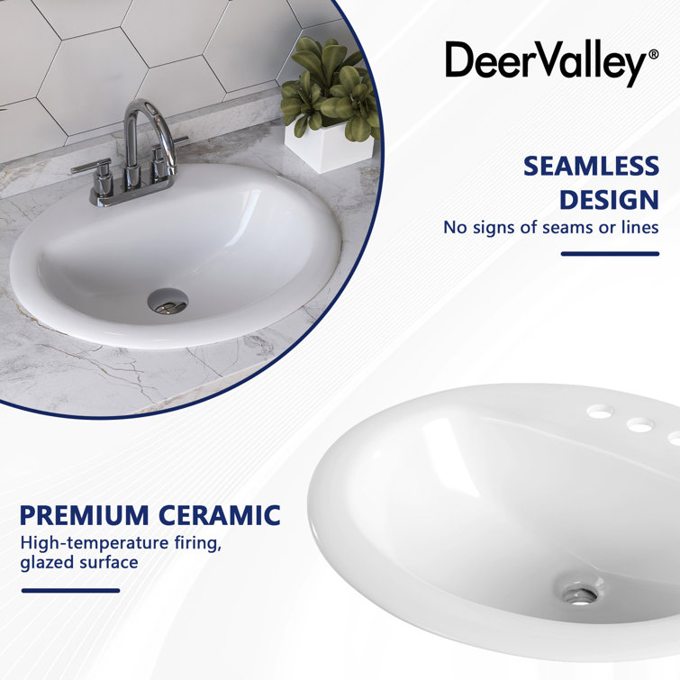 20'' x 17'' White Oval Ceramic Drop-in Bathroom Sink with Overflow