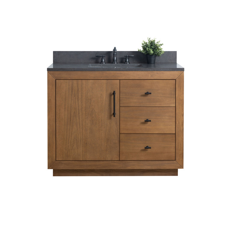 Tan 42" Single Bathroom Vanity with Black Limestone Top