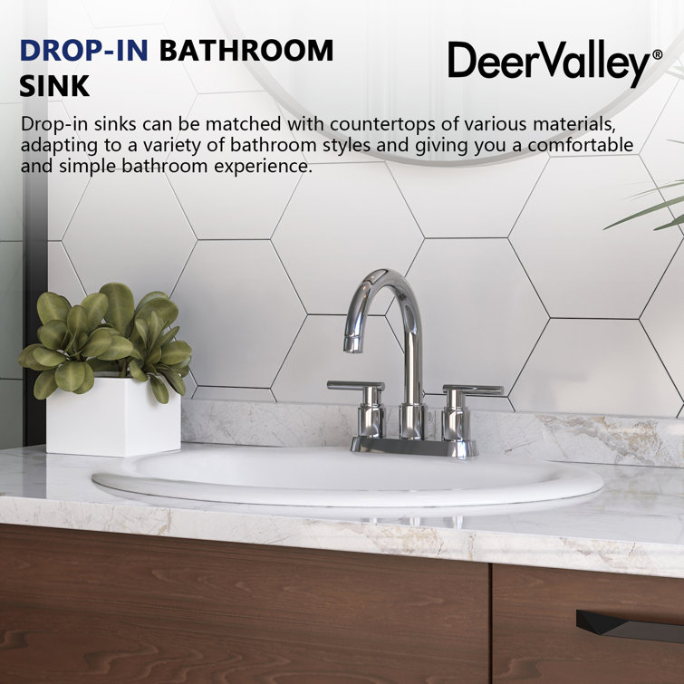 20'' x 17'' White Oval Ceramic Drop-in Bathroom Sink with Overflow