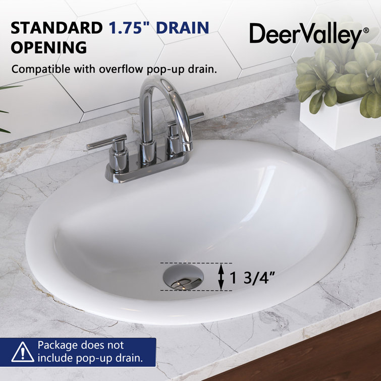 20'' x 17'' White Oval Ceramic Drop-in Bathroom Sink with Overflow