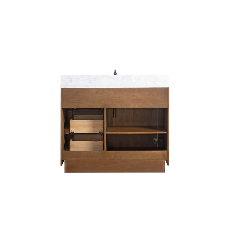 42" Tan Poplar Wood Single Bathroom Vanity with Marble Top