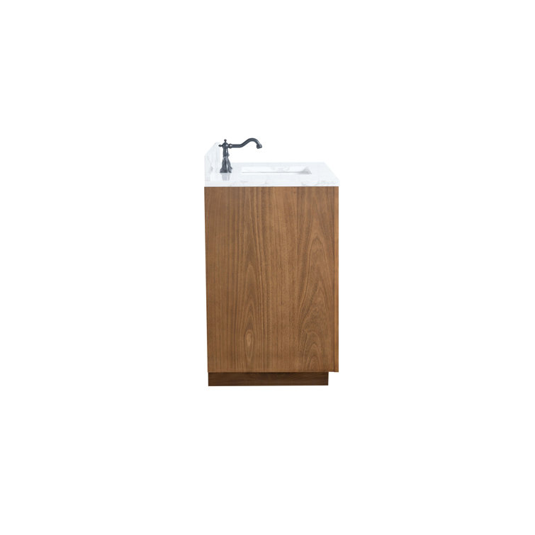 42" Tan Poplar Wood Single Bathroom Vanity with Marble Top