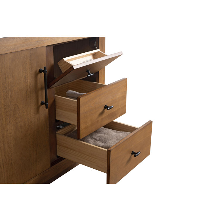 42" Tan Poplar Wood Single Bathroom Vanity with Marble Top