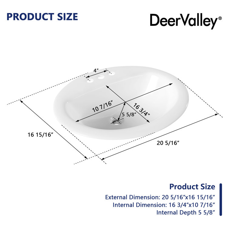 20'' x 17'' White Oval Ceramic Drop-in Bathroom Sink with Overflow