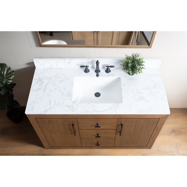 48'' Tan Poplar Wood Bathroom Vanity with Marble Top