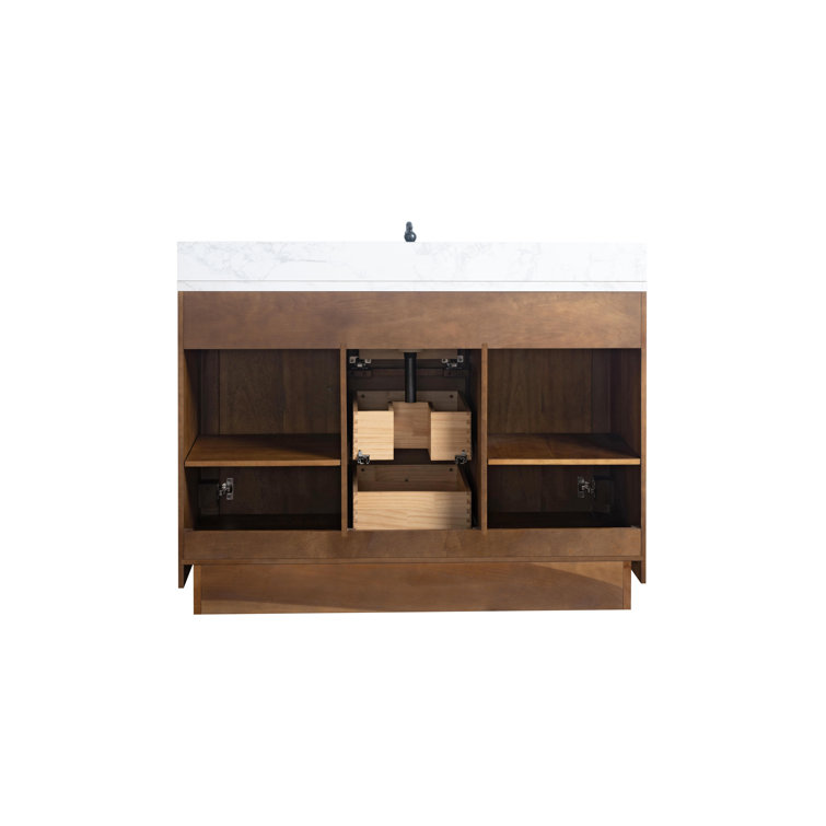 48'' Tan Poplar Wood Bathroom Vanity with Marble Top