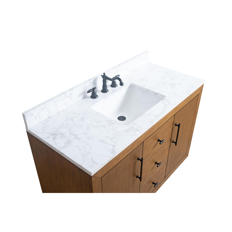 48'' Tan Poplar Wood Bathroom Vanity with Marble Top