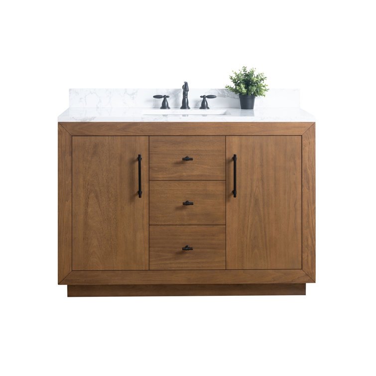 48'' Tan Poplar Wood Bathroom Vanity with Marble Top
