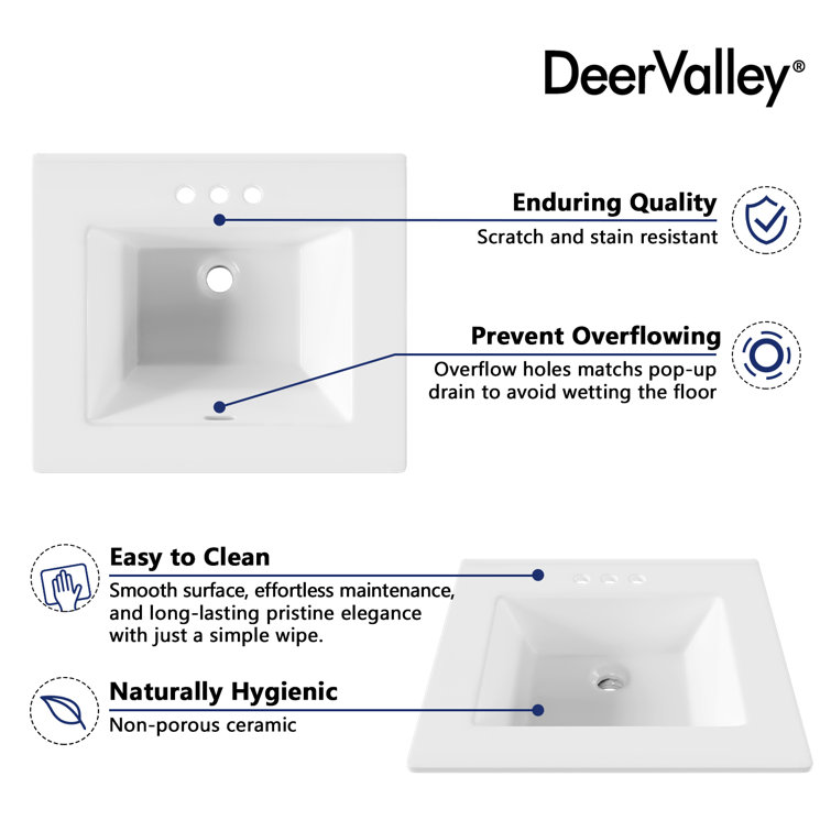 21'' x 18'' White Rectangular Ceramic Drop-In Bathroom Sink with Overflow