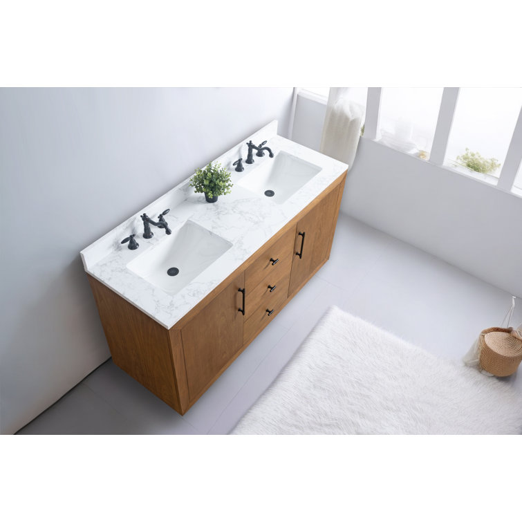 60" Double Sink Bathroom Vanity with Arabescato White Marble Top