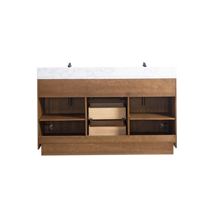 60" Double Sink Bathroom Vanity with Arabescato White Marble Top