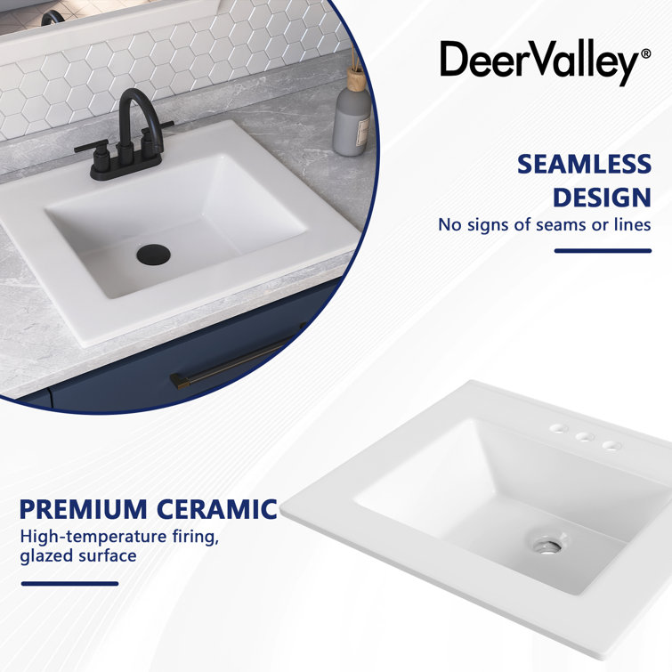 21'' x 18'' White Rectangular Ceramic Drop-In Bathroom Sink with Overflow