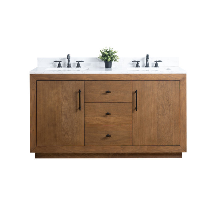60" Double Sink Bathroom Vanity with Arabescato White Marble Top