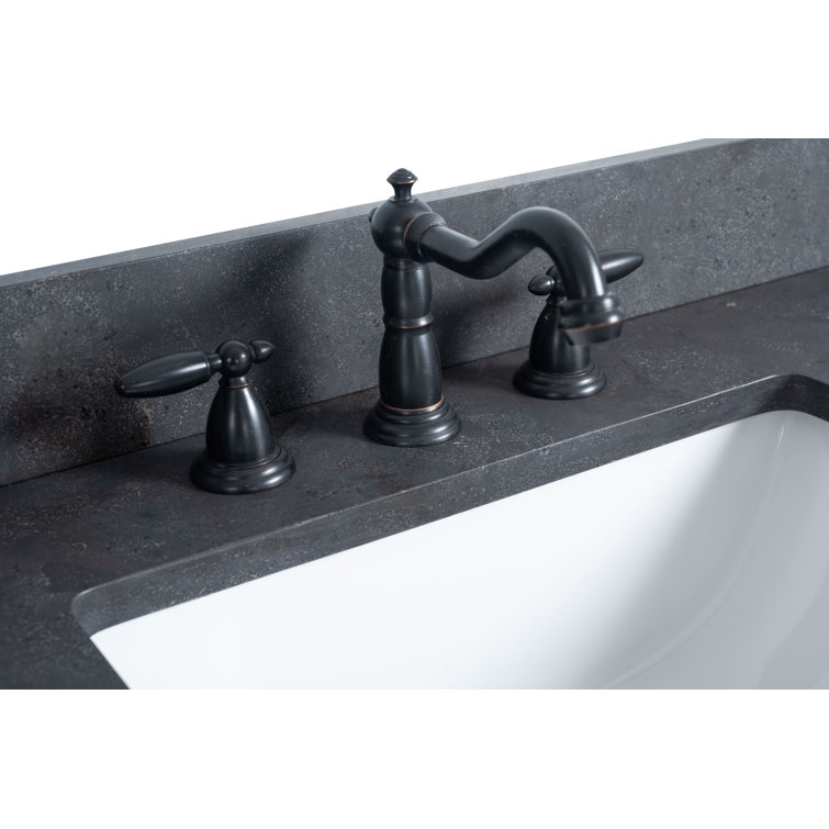 72" Tan and Black Limestone Double Sink Bathroom Vanity