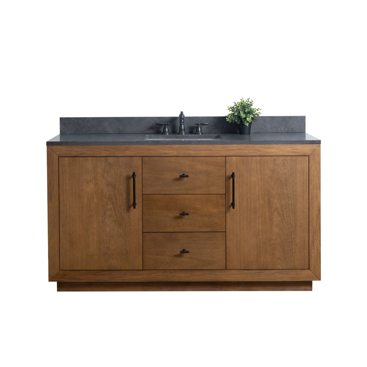 60" Single Bathroom Vanity Set with Black Limestone Top